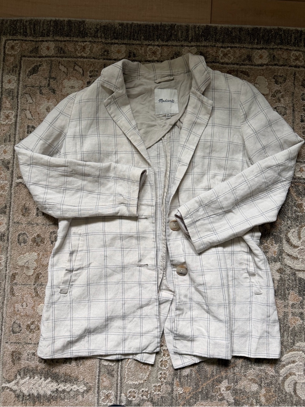Madewell Cream Windowpane Plaid Blazer